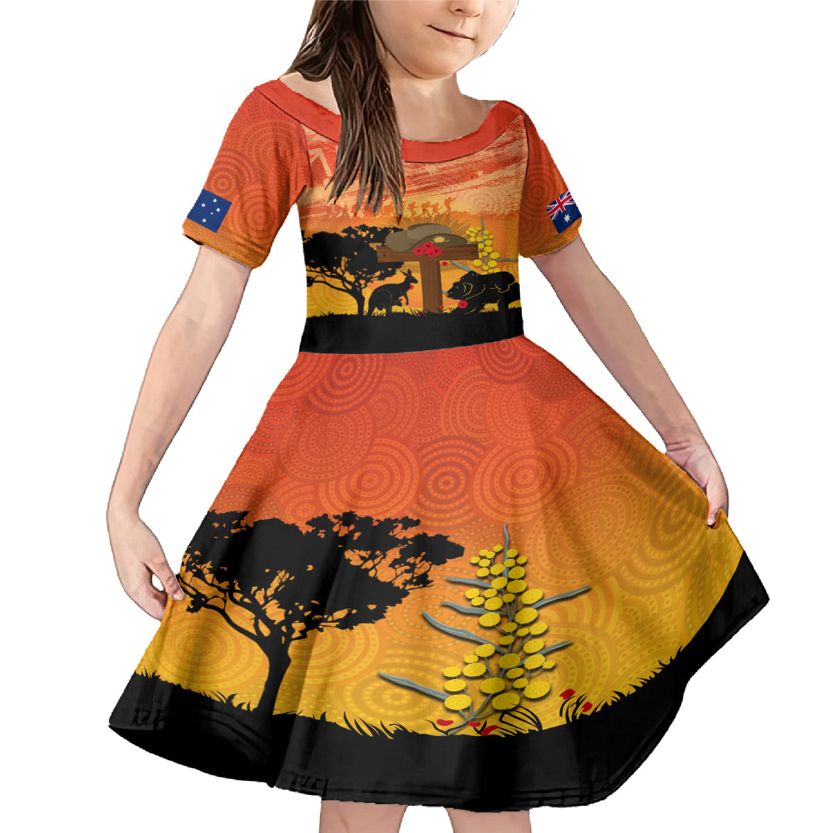 Australia ANZAC Day Family Matching Mermaid Dress and Hawaiian Shirt Koala and Kangaroo Respect Aboriginal Pattern