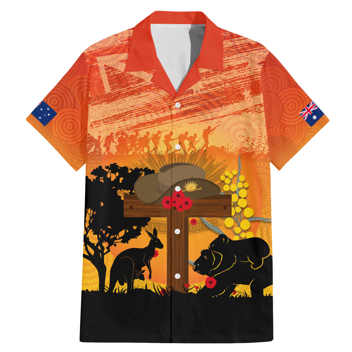 Australia ANZAC Day Family Matching Mermaid Dress and Hawaiian Shirt Koala and Kangaroo Respect Aboriginal Pattern