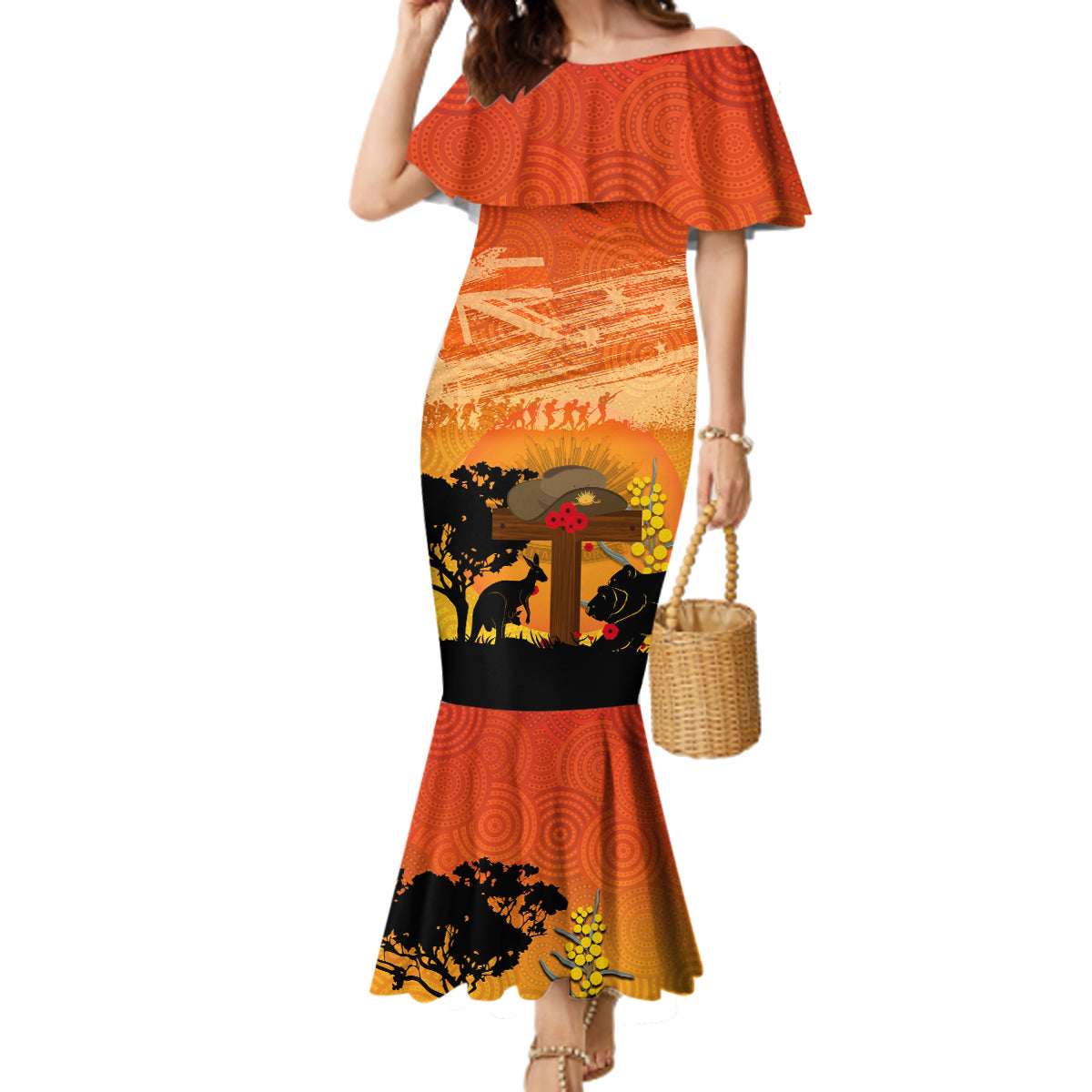 Australia ANZAC Day Family Matching Mermaid Dress and Hawaiian Shirt Koala and Kangaroo Respect Aboriginal Pattern