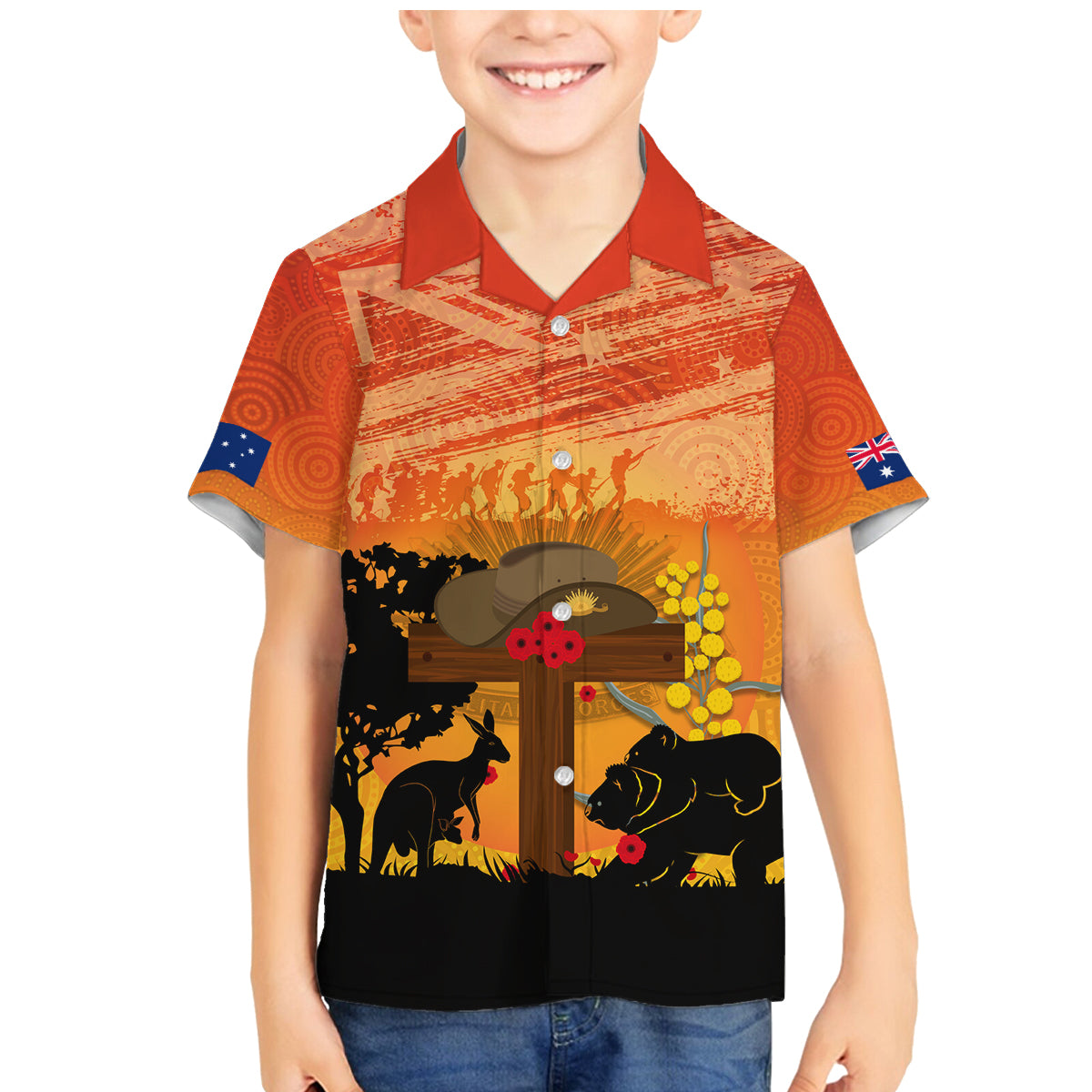 Australia ANZAC Day Family Matching Mermaid Dress and Hawaiian Shirt Koala and Kangaroo Respect Aboriginal Pattern