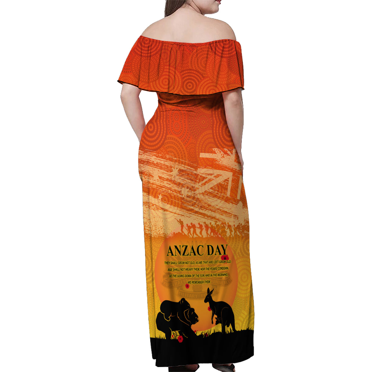 Australia ANZAC Day Family Matching Off Shoulder Maxi Dress and Hawaiian Shirt Koala and Kangaroo Respect Aboriginal Pattern