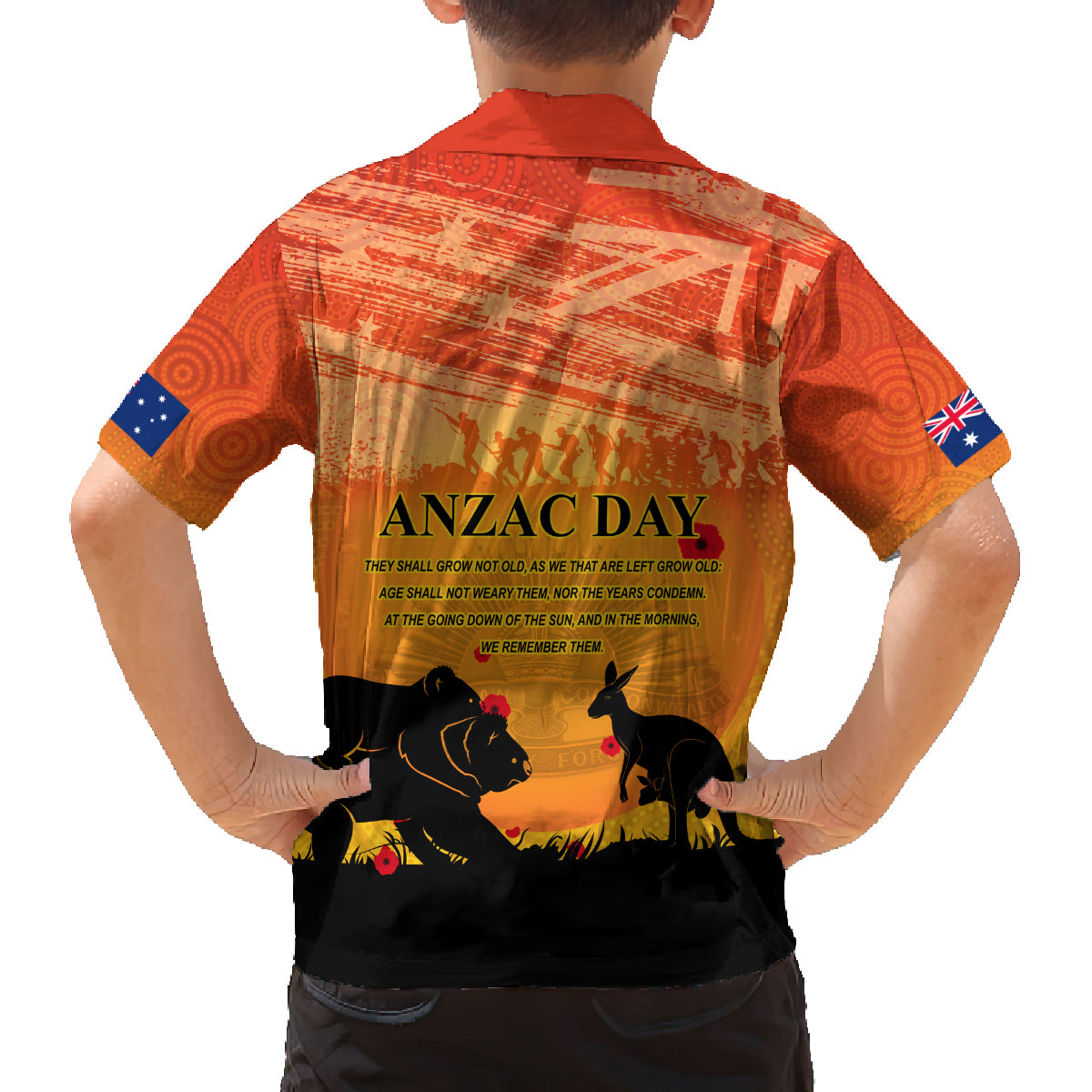 Australia ANZAC Day Family Matching Off Shoulder Short Dress and Hawaiian Shirt Koala and Kangaroo Respect Aboriginal Pattern