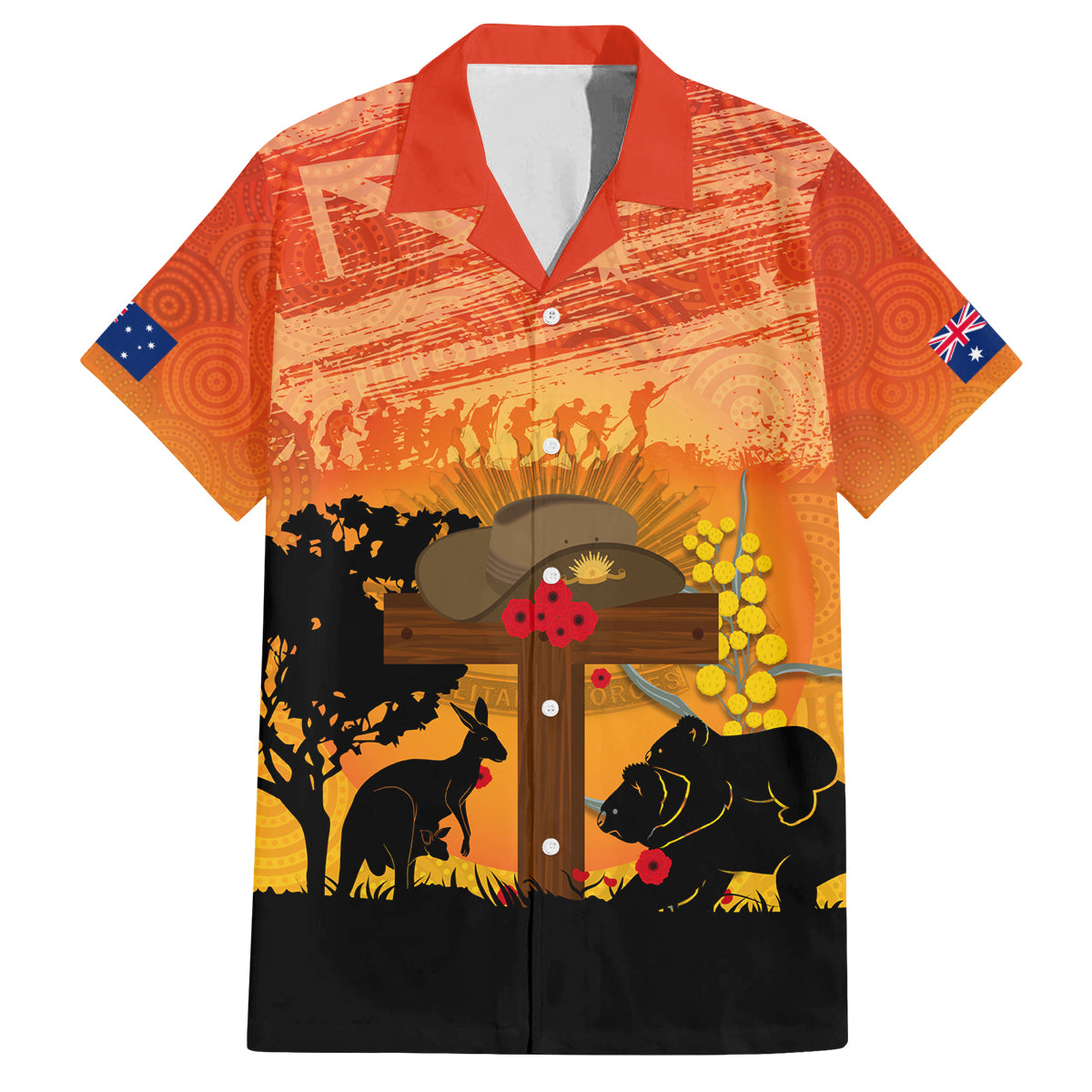Australia ANZAC Day Family Matching Puletasi and Hawaiian Shirt Koala and Kangaroo Respect Aboriginal Pattern