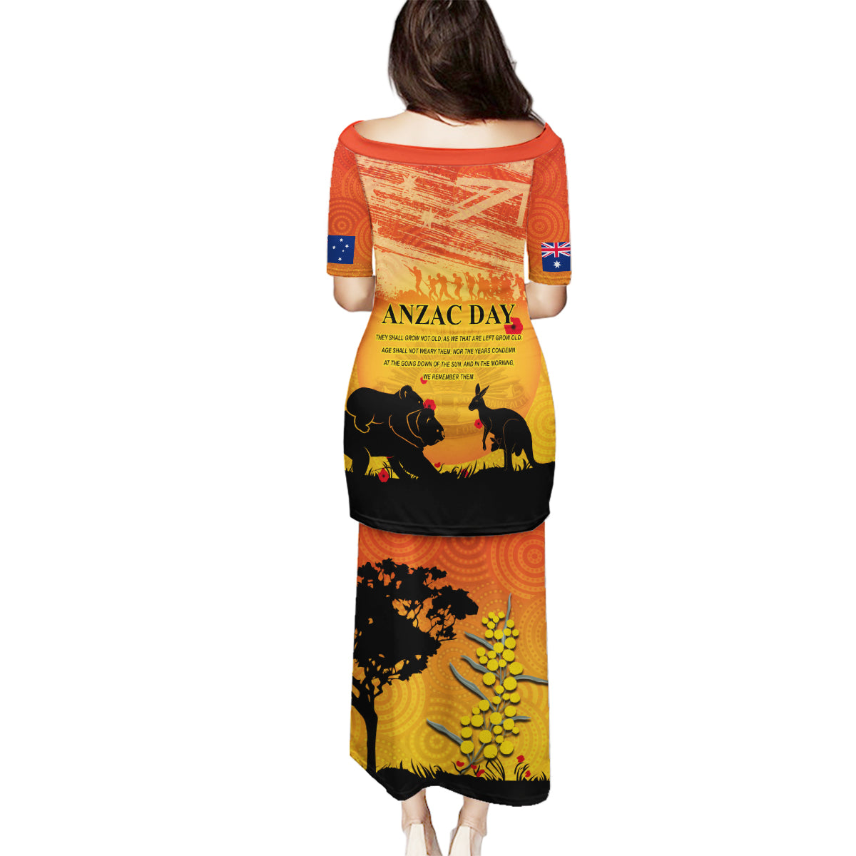 Australia ANZAC Day Family Matching Puletasi and Hawaiian Shirt Koala and Kangaroo Respect Aboriginal Pattern