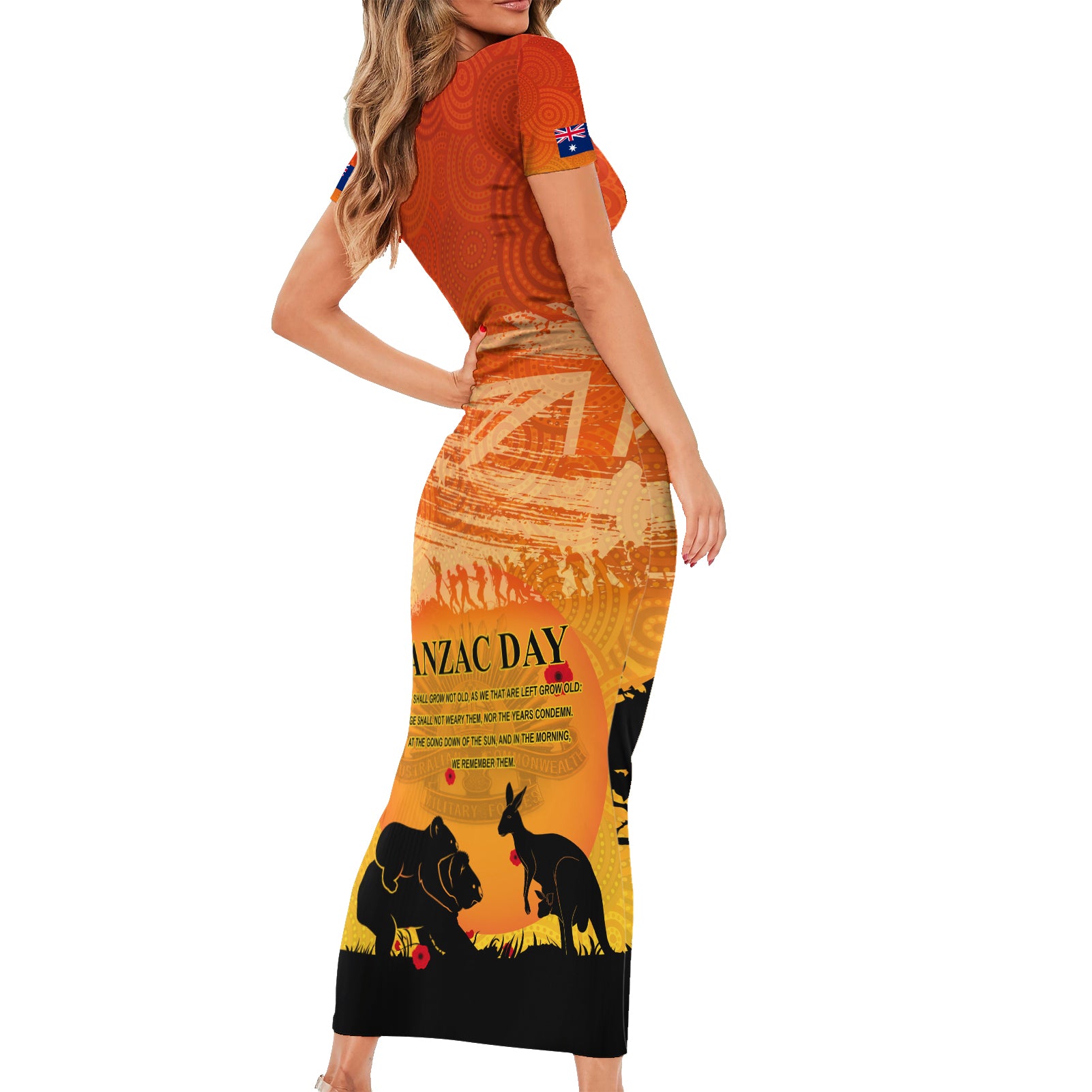 Australia ANZAC Day Family Matching Short Sleeve Bodycon Dress and Hawaiian Shirt Koala and Kangaroo Respect Aboriginal Pattern