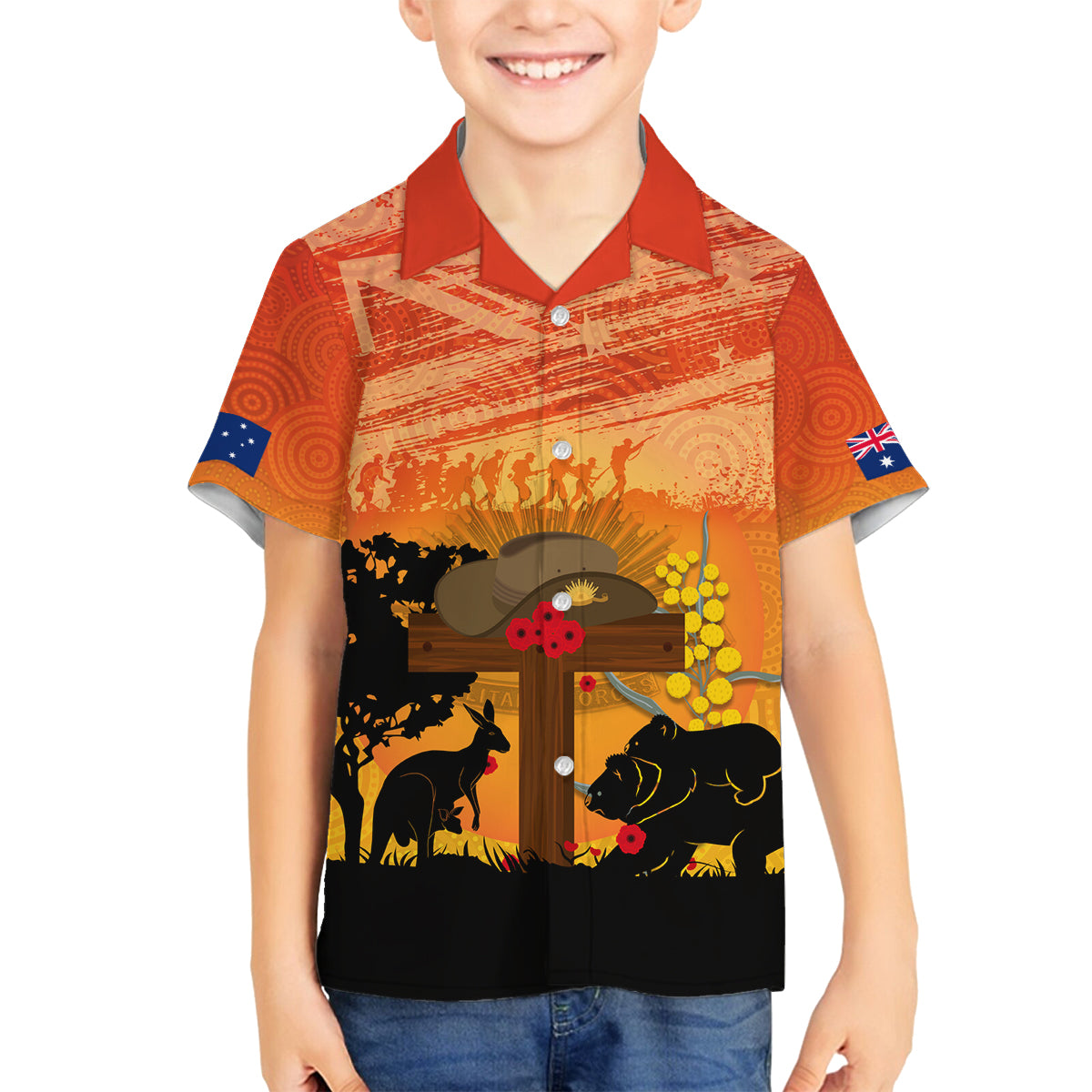 Australia ANZAC Day Family Matching Summer Maxi Dress and Hawaiian Shirt Koala and Kangaroo Respect Aboriginal Pattern