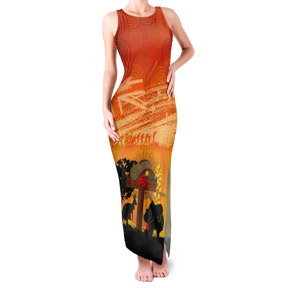 Australia ANZAC Day Family Matching Tank Maxi Dress and Hawaiian Shirt Koala and Kangaroo Respect Aboriginal Pattern