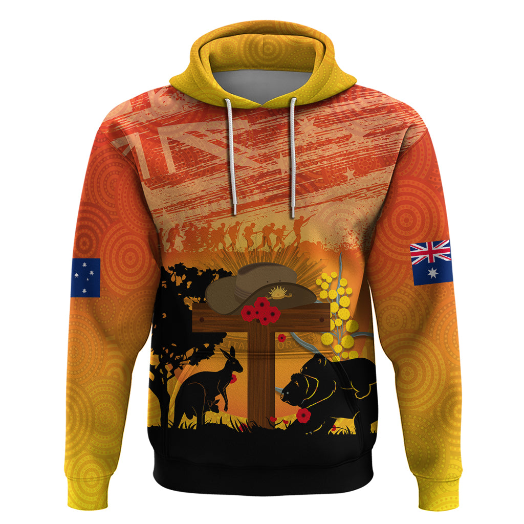 Australia ANZAC Day Hoodie Koala and Kangaroo Respect Aboriginal Pattern - Vibe Hoodie Shop