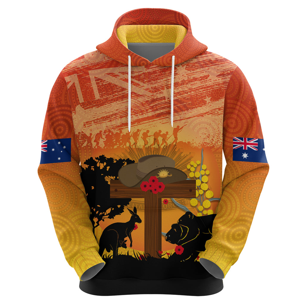 Australia ANZAC Day Hoodie Koala and Kangaroo Respect Aboriginal Pattern - Vibe Hoodie Shop