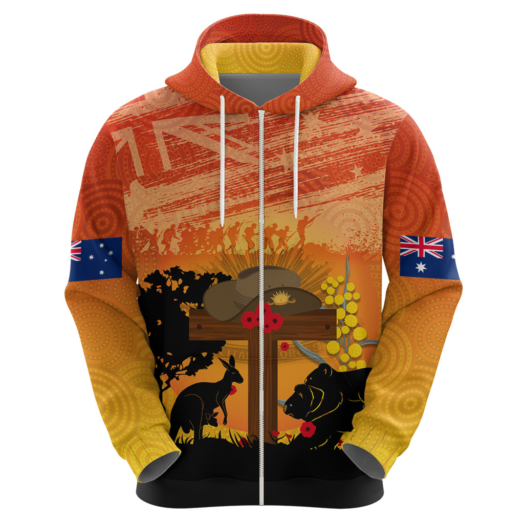 Australia ANZAC Day Hoodie Koala and Kangaroo Respect Aboriginal Pattern - Vibe Hoodie Shop