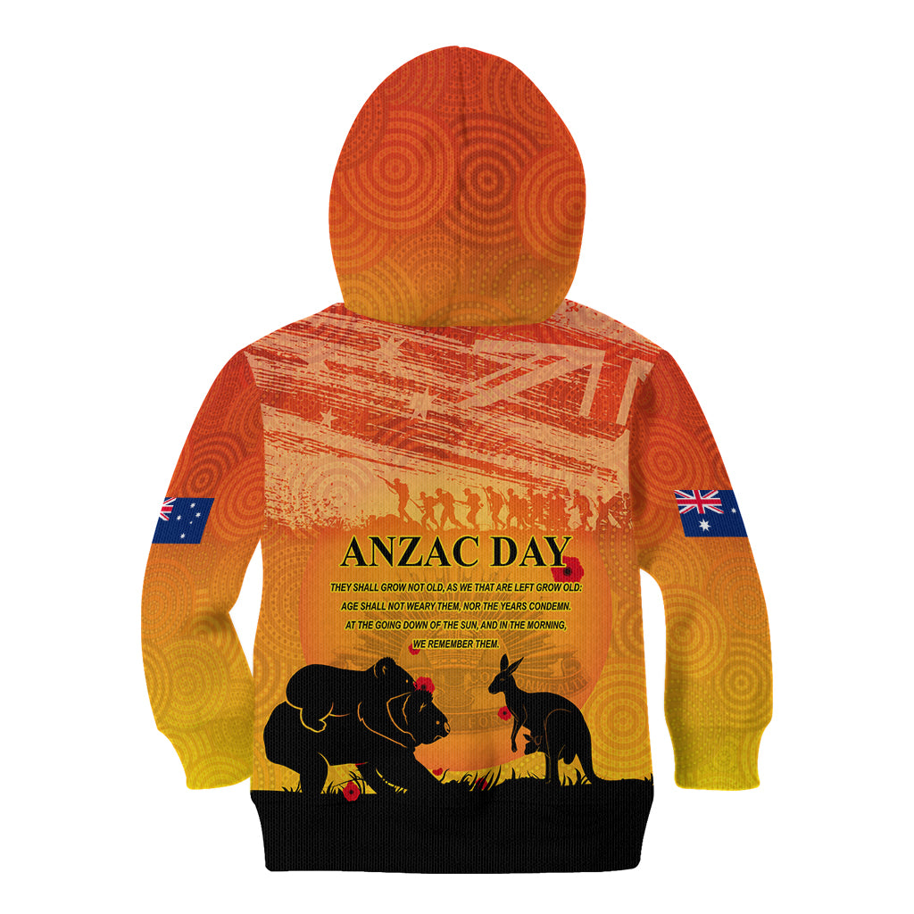 Australia ANZAC Day Kid Hoodie Koala and Kangaroo Respect Aboriginal Pattern - Vibe Hoodie Shop