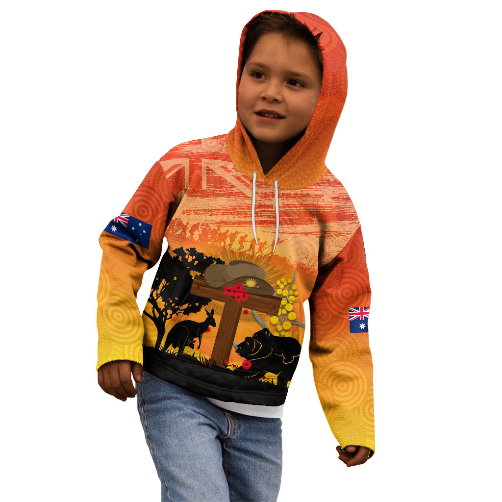 Australia ANZAC Day Kid Hoodie Koala and Kangaroo Respect Aboriginal Pattern - Vibe Hoodie Shop