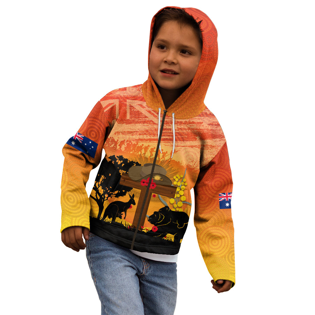 Australia ANZAC Day Kid Hoodie Koala and Kangaroo Respect Aboriginal Pattern - Vibe Hoodie Shop