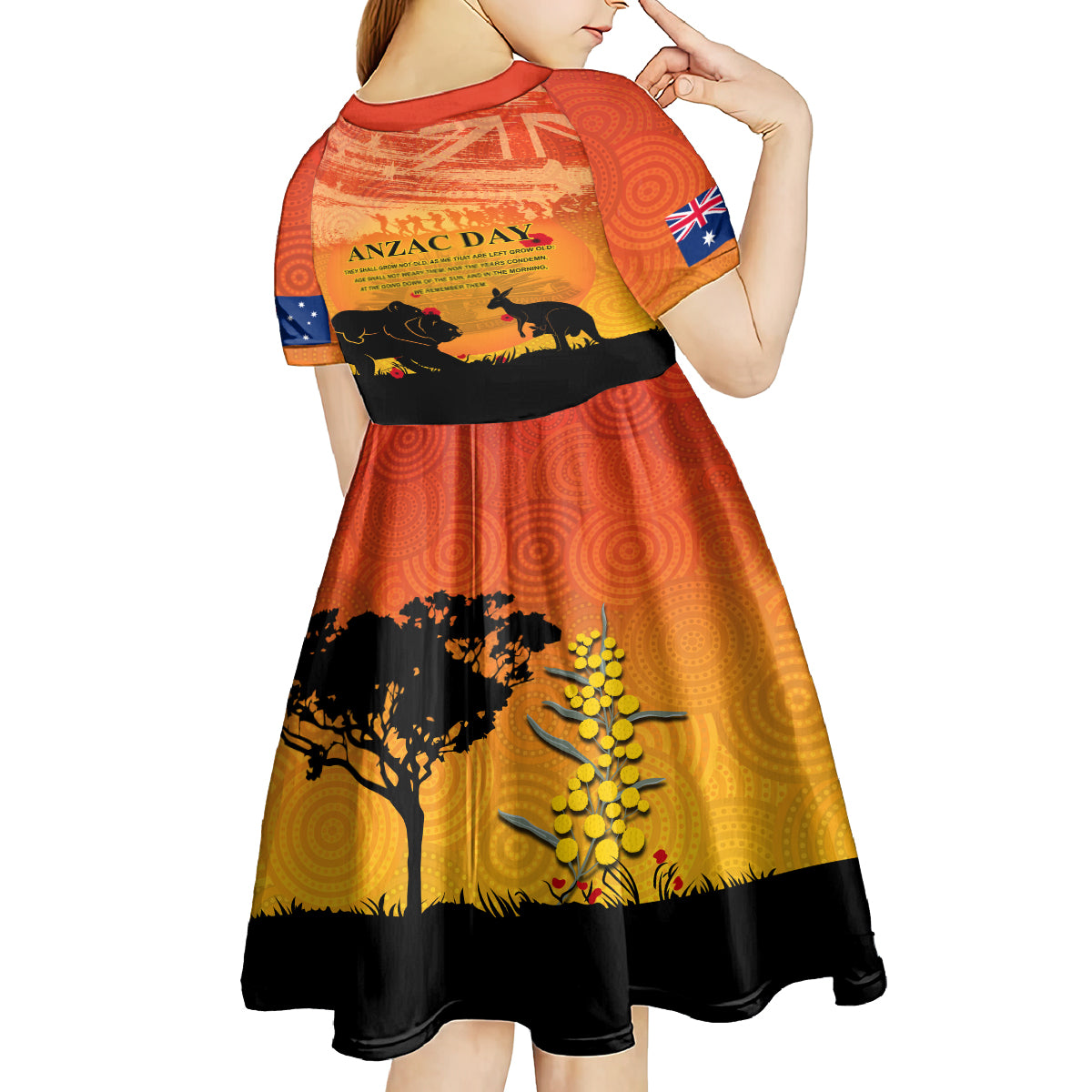 Australia ANZAC Day Kid Short Sleeve Dress Koala and Kangaroo Respect Aboriginal Pattern - Vibe Hoodie Shop