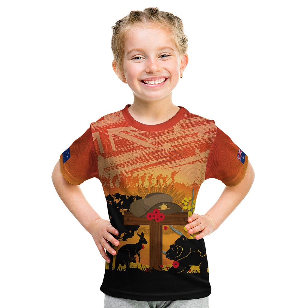 Australia ANZAC Day Kid T Shirt Koala and Kangaroo Respect Aboriginal Pattern - Vibe Hoodie Shop