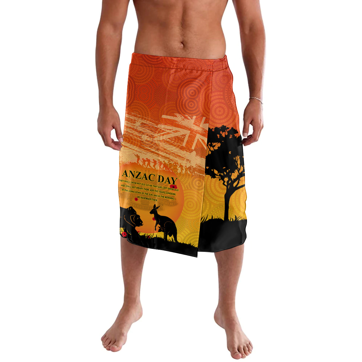 Australia ANZAC Day Lavalava Koala and Kangaroo Respect Aboriginal Pattern