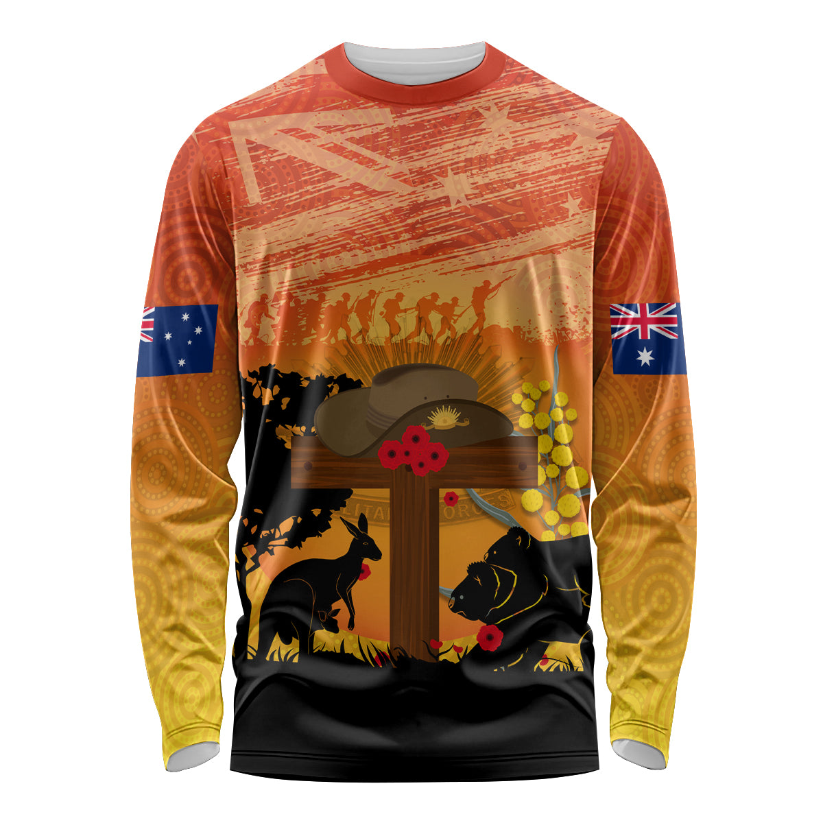 Australia ANZAC Day Long Sleeve Shirt Koala and Kangaroo Respect Aboriginal Pattern - Vibe Hoodie Shop