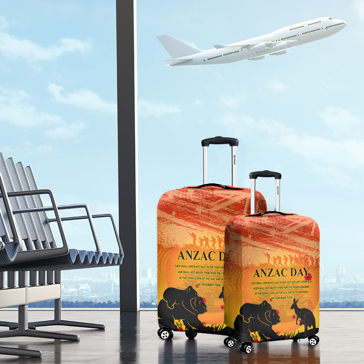 Australia ANZAC Day Luggage Cover Koala and Kangaroo Respect Aboriginal Pattern - Vibe Hoodie Shop