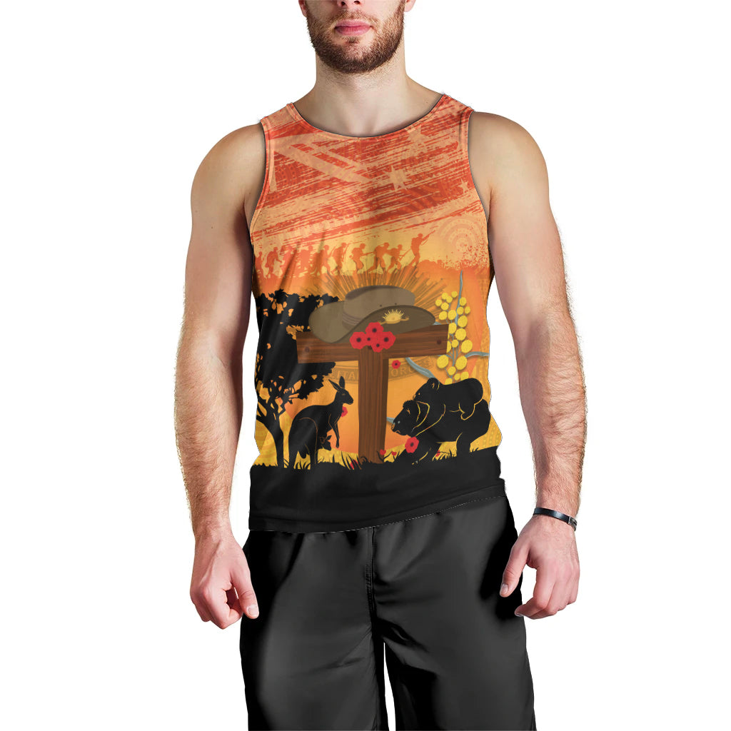 Australia ANZAC Day Men Tank Top Koala and Kangaroo Respect Aboriginal Pattern - Vibe Hoodie Shop