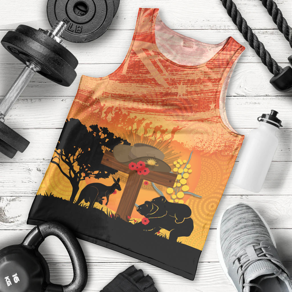Australia ANZAC Day Men Tank Top Koala and Kangaroo Respect Aboriginal Pattern - Vibe Hoodie Shop