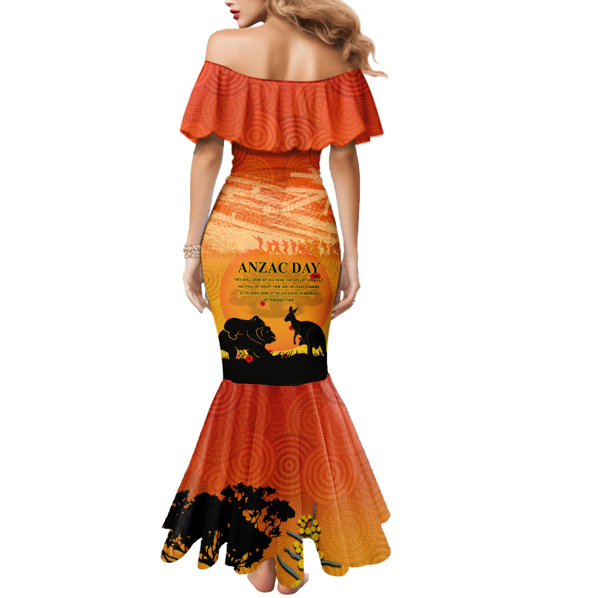 Australia ANZAC Day Mermaid Dress Koala and Kangaroo Respect Aboriginal Pattern