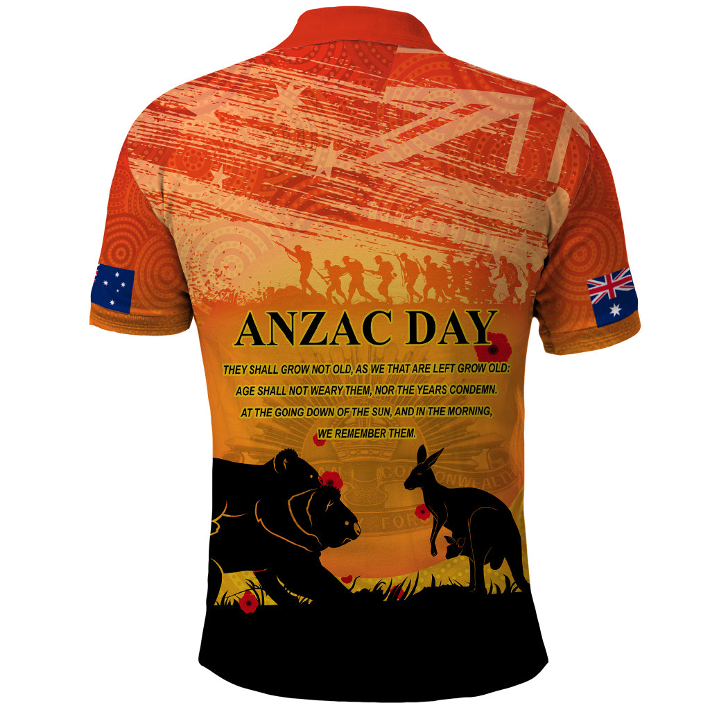 Australia ANZAC Day Polo Shirt Koala and Kangaroo Respect Aboriginal Pattern - Vibe Hoodie Shop