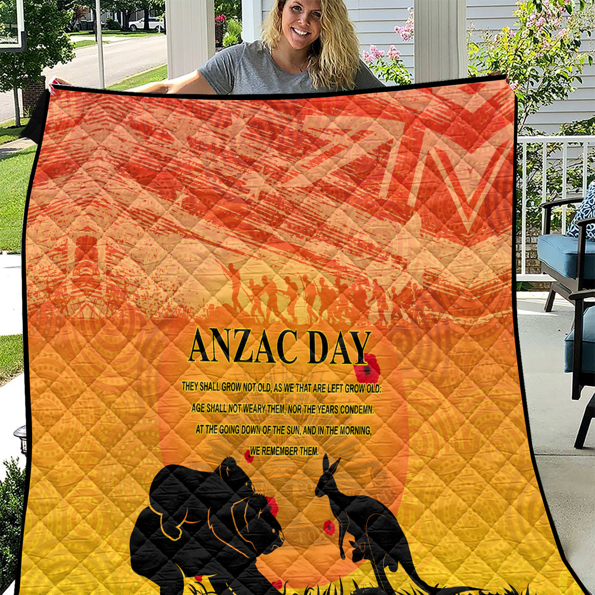 Australia ANZAC Day Quilt Koala and Kangaroo Respect Aboriginal Pattern - Vibe Hoodie Shop
