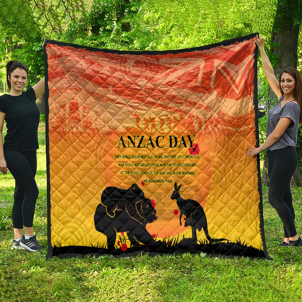 Australia ANZAC Day Quilt Koala and Kangaroo Respect Aboriginal Pattern - Vibe Hoodie Shop