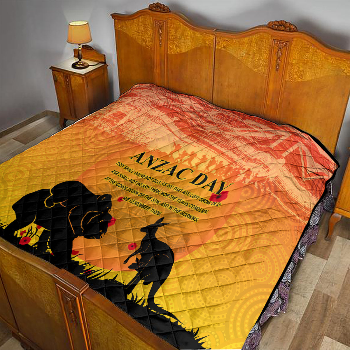 Australia ANZAC Day Quilt Koala and Kangaroo Respect Aboriginal Pattern - Vibe Hoodie Shop