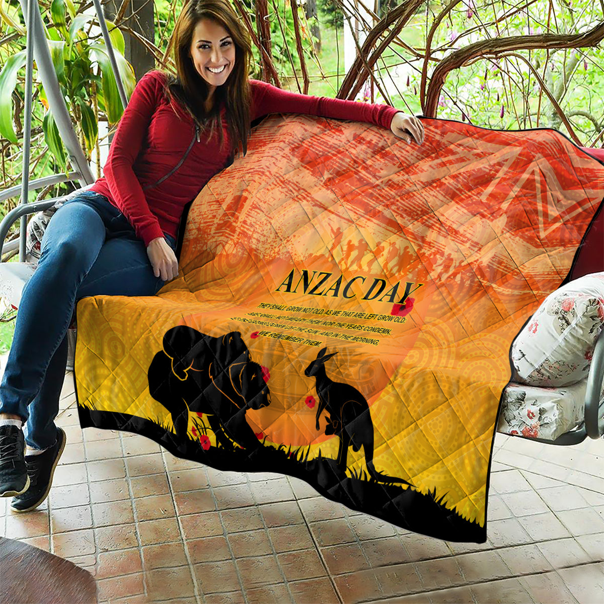 Australia ANZAC Day Quilt Koala and Kangaroo Respect Aboriginal Pattern - Vibe Hoodie Shop