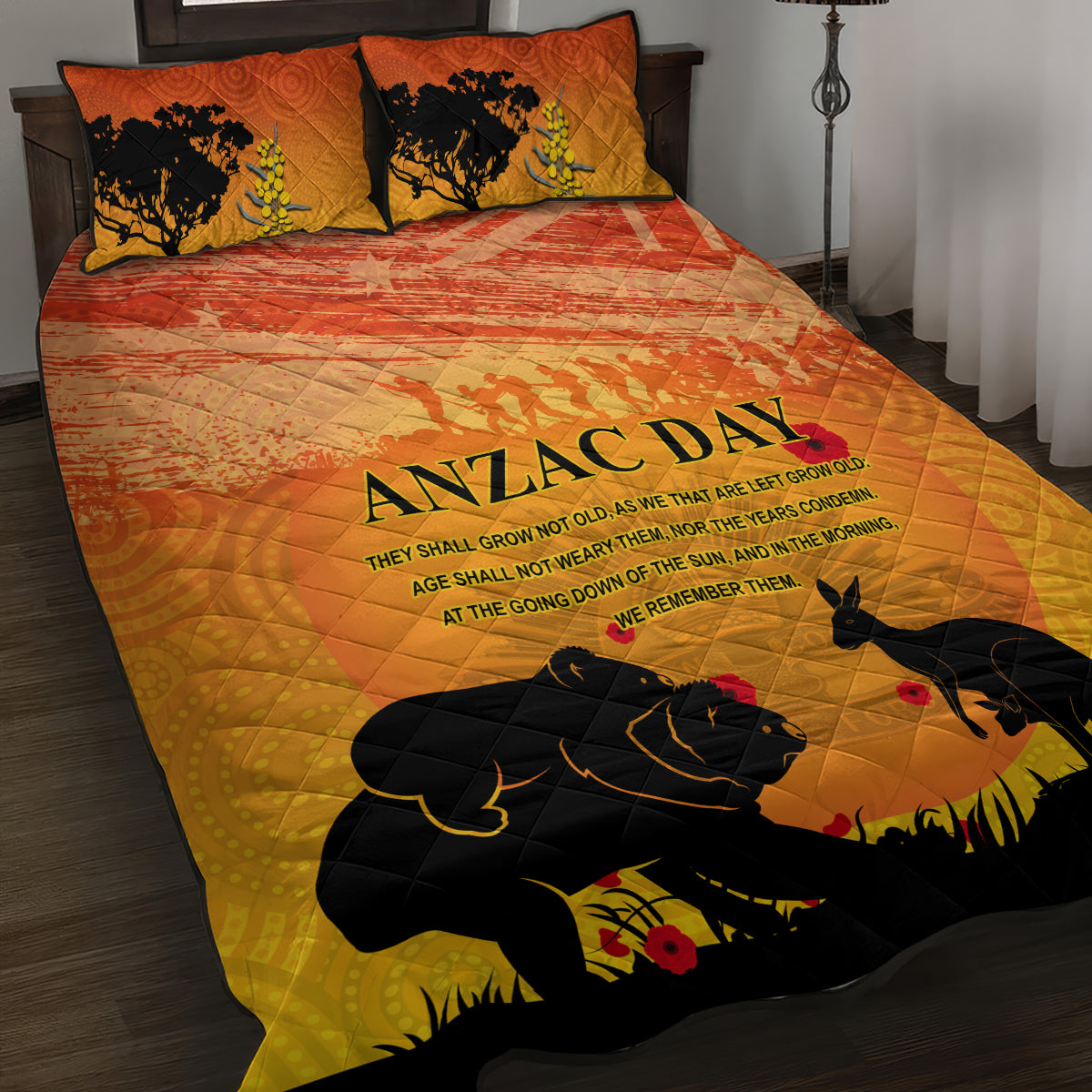 Australia ANZAC Day Quilt Bed Set Koala and Kangaroo Respect Aboriginal Pattern - Vibe Hoodie Shop