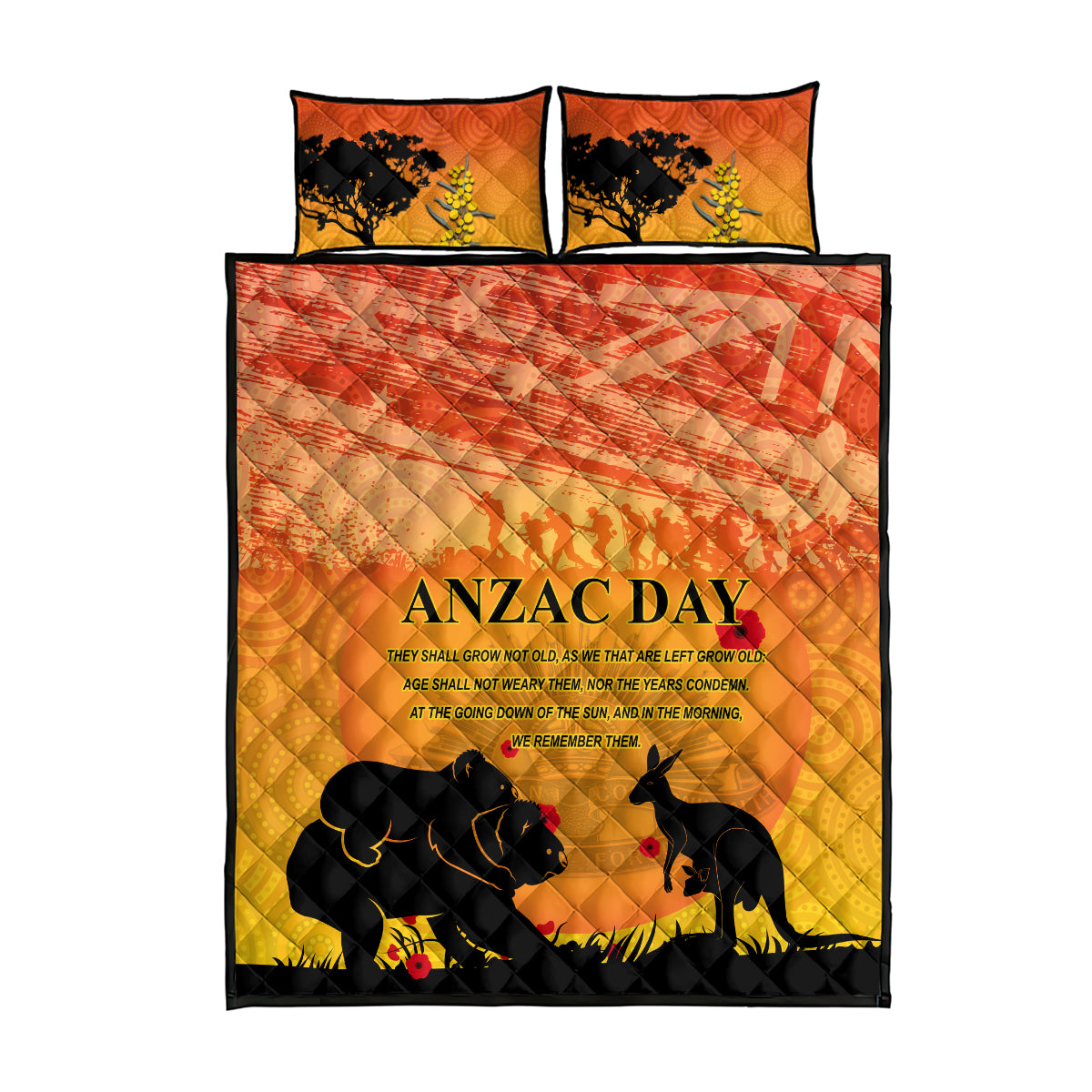Australia ANZAC Day Quilt Bed Set Koala and Kangaroo Respect Aboriginal Pattern - Vibe Hoodie Shop