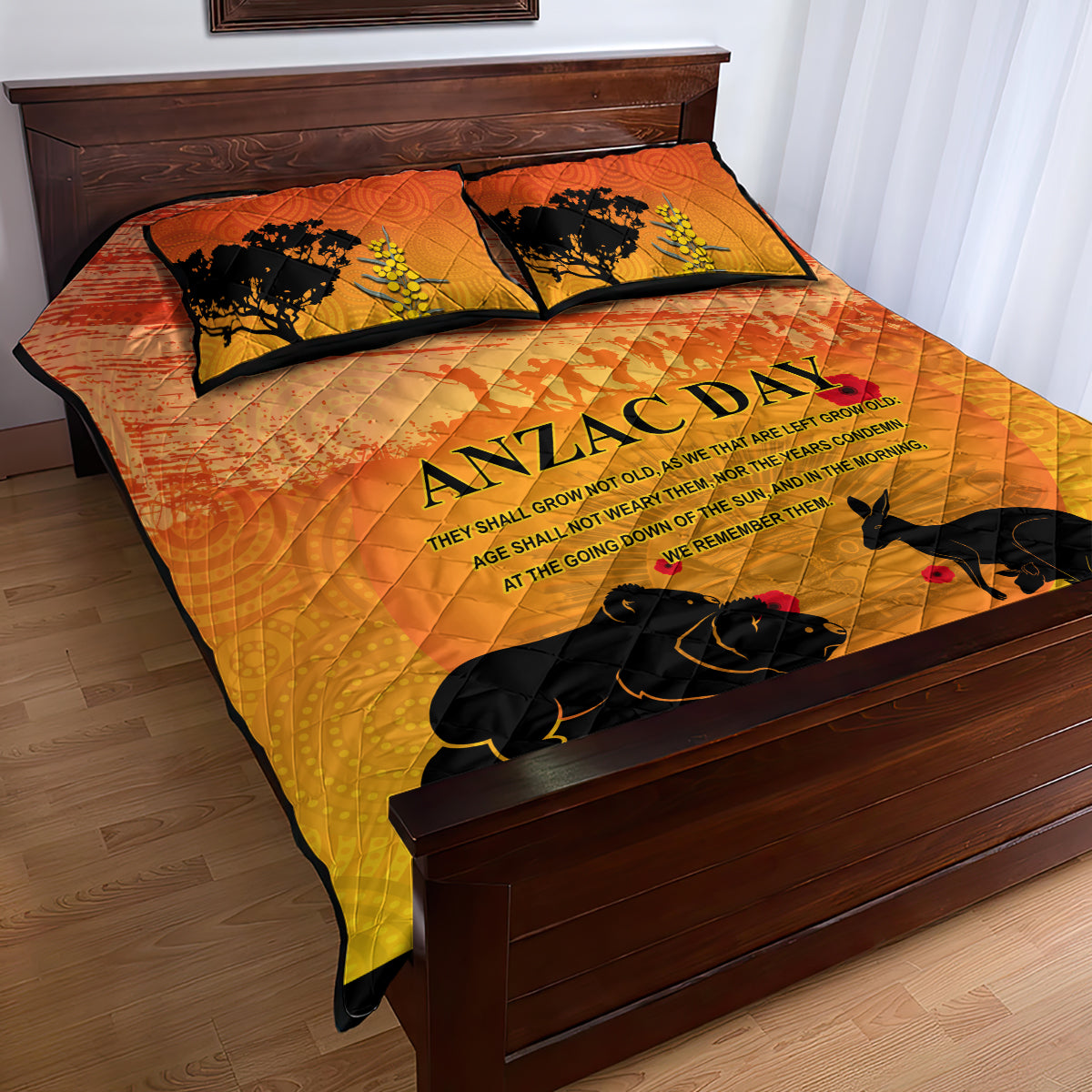 Australia ANZAC Day Quilt Bed Set Koala and Kangaroo Respect Aboriginal Pattern - Vibe Hoodie Shop