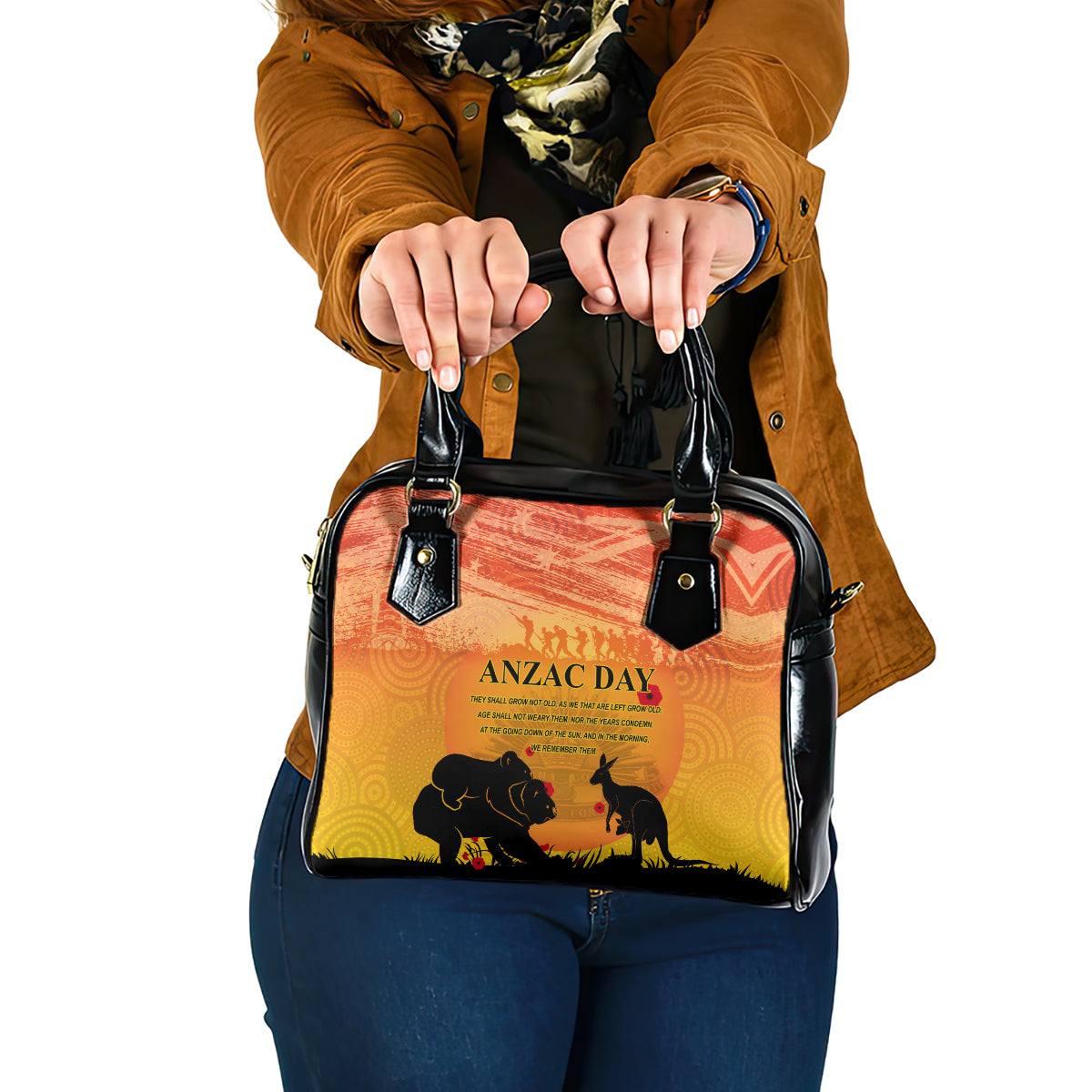 Australia ANZAC Day Shoulder Handbag Koala and Kangaroo Respect Aboriginal Pattern - Vibe Hoodie Shop