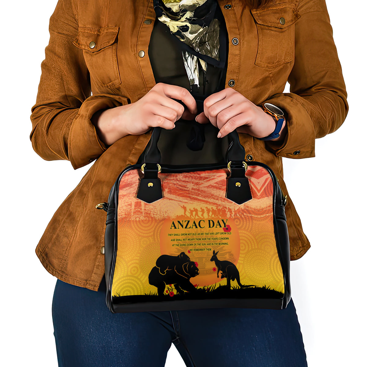 Australia ANZAC Day Shoulder Handbag Koala and Kangaroo Respect Aboriginal Pattern - Vibe Hoodie Shop
