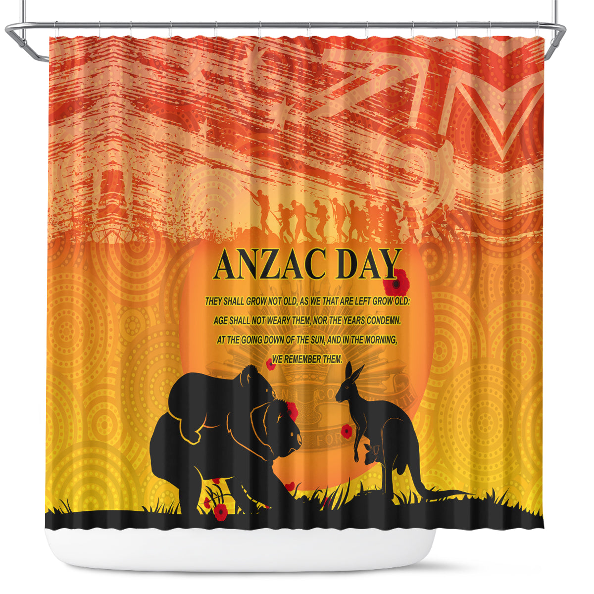 Australia ANZAC Day Shower Curtain Koala and Kangaroo Respect Aboriginal Pattern