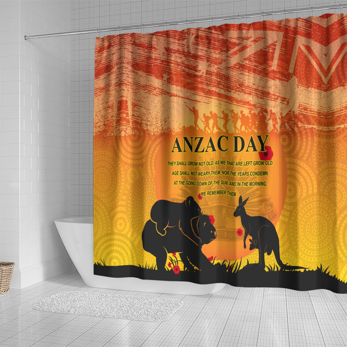 Australia ANZAC Day Shower Curtain Koala and Kangaroo Respect Aboriginal Pattern
