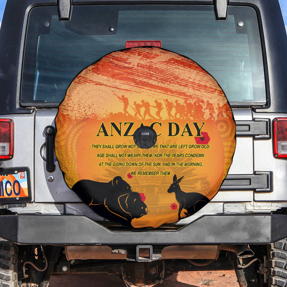 Australia ANZAC Day Spare Tire Cover Koala and Kangaroo Respect Aboriginal Pattern - Vibe Hoodie Shop