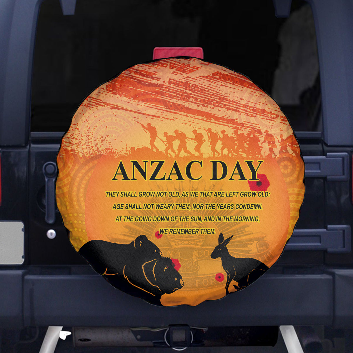 Australia ANZAC Day Spare Tire Cover Koala and Kangaroo Respect Aboriginal Pattern - Vibe Hoodie Shop