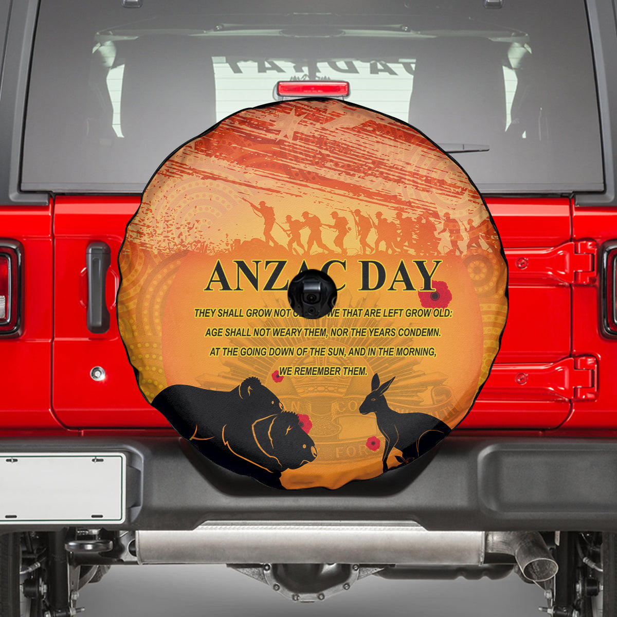 Australia ANZAC Day Spare Tire Cover Koala and Kangaroo Respect Aboriginal Pattern - Vibe Hoodie Shop
