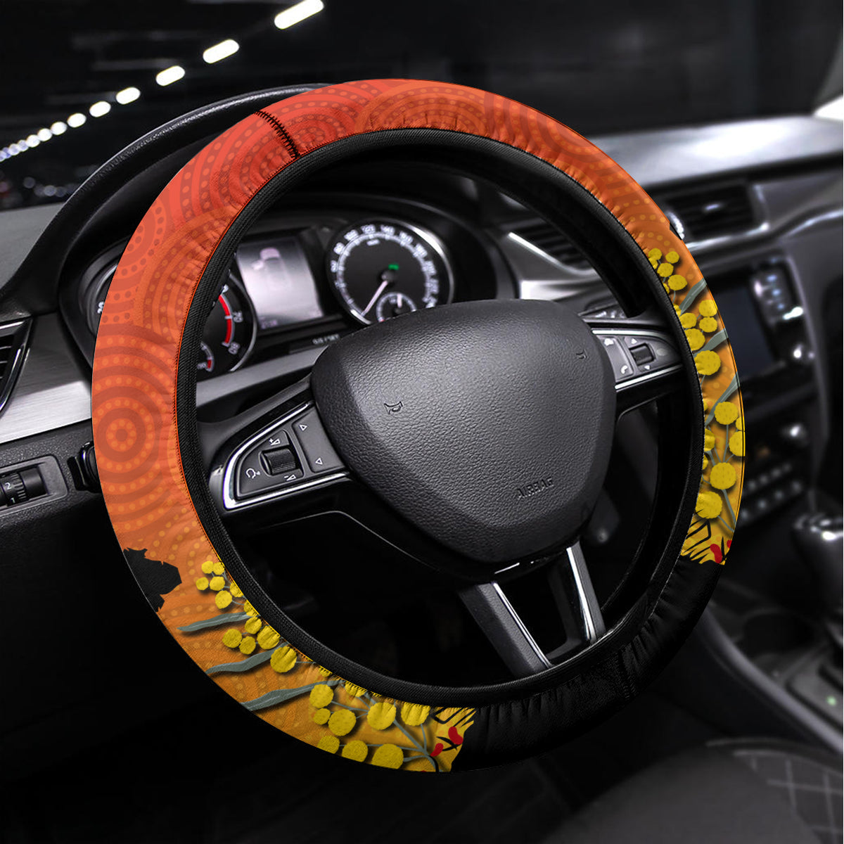 Australia ANZAC Day Steering Wheel Cover Koala and Kangaroo Respect Aboriginal Pattern