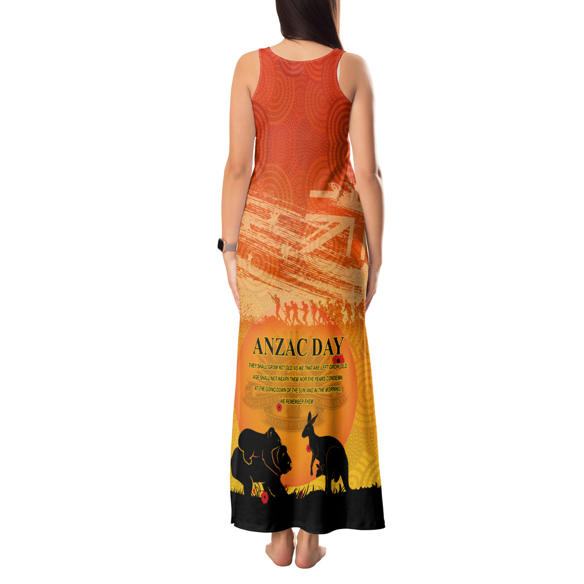 Australia ANZAC Day Tank Maxi Dress Koala and Kangaroo Respect Aboriginal Pattern
