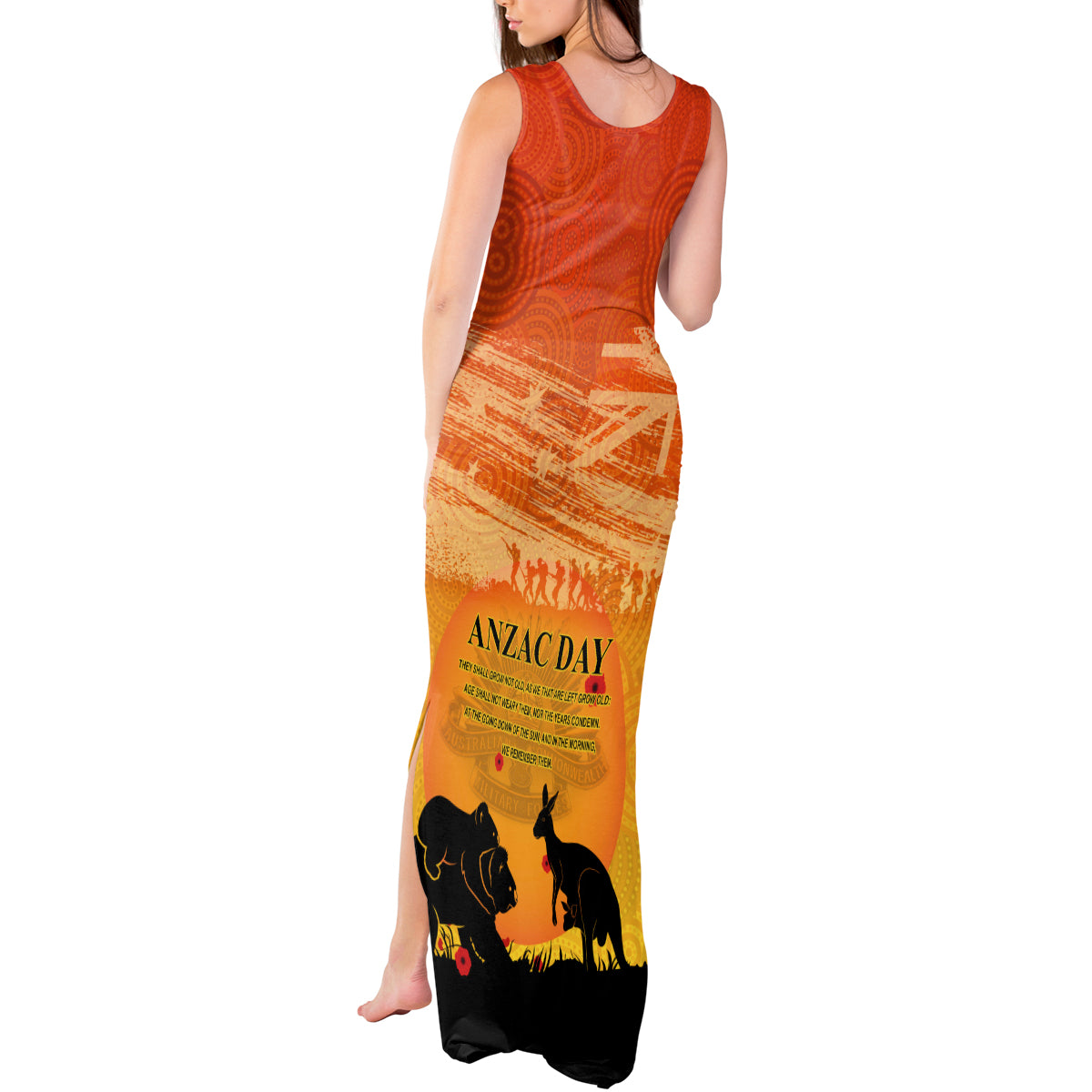 Australia ANZAC Day Tank Maxi Dress Koala and Kangaroo Respect Aboriginal Pattern