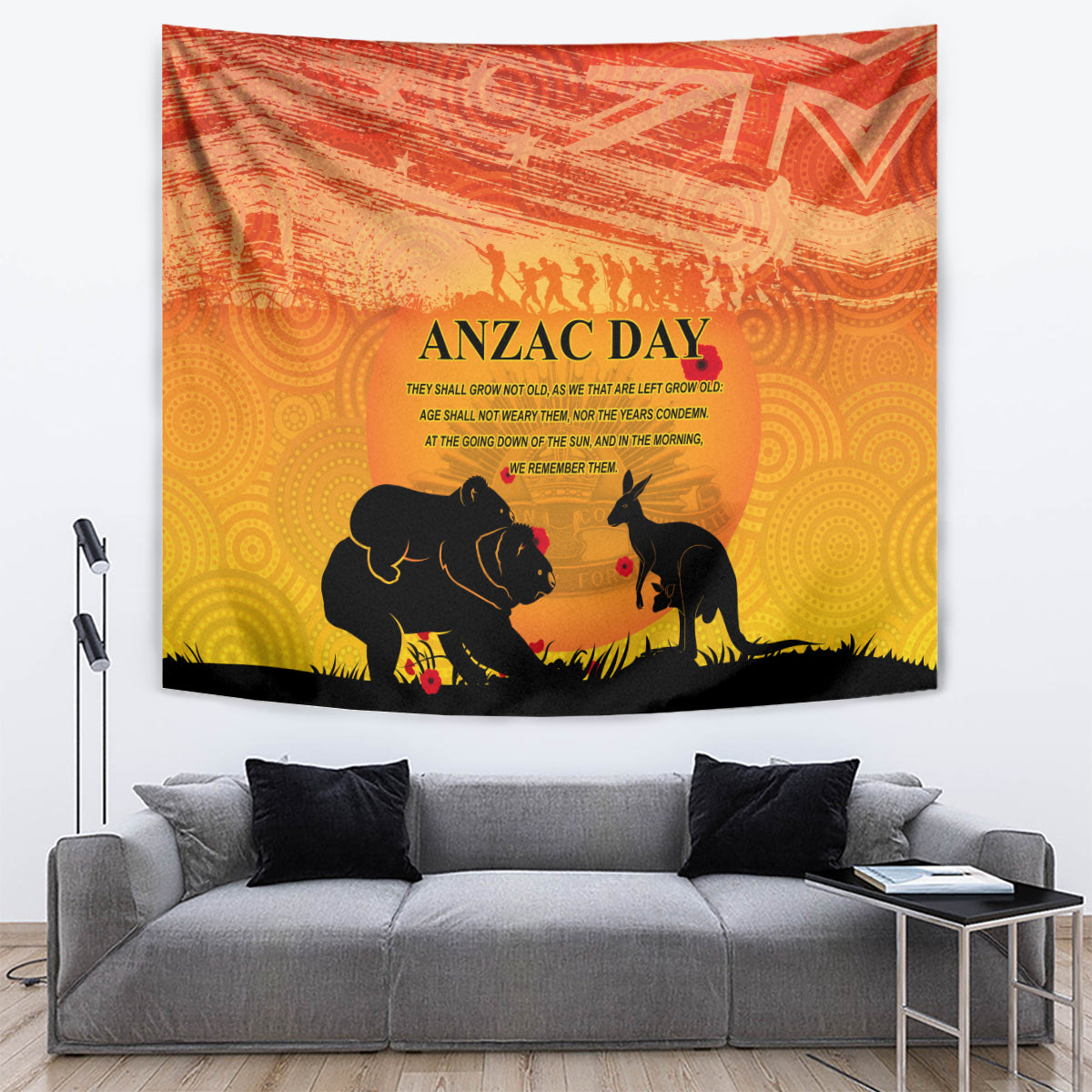 Australia ANZAC Day Tapestry Koala and Kangaroo Respect Aboriginal Pattern - Vibe Hoodie Shop