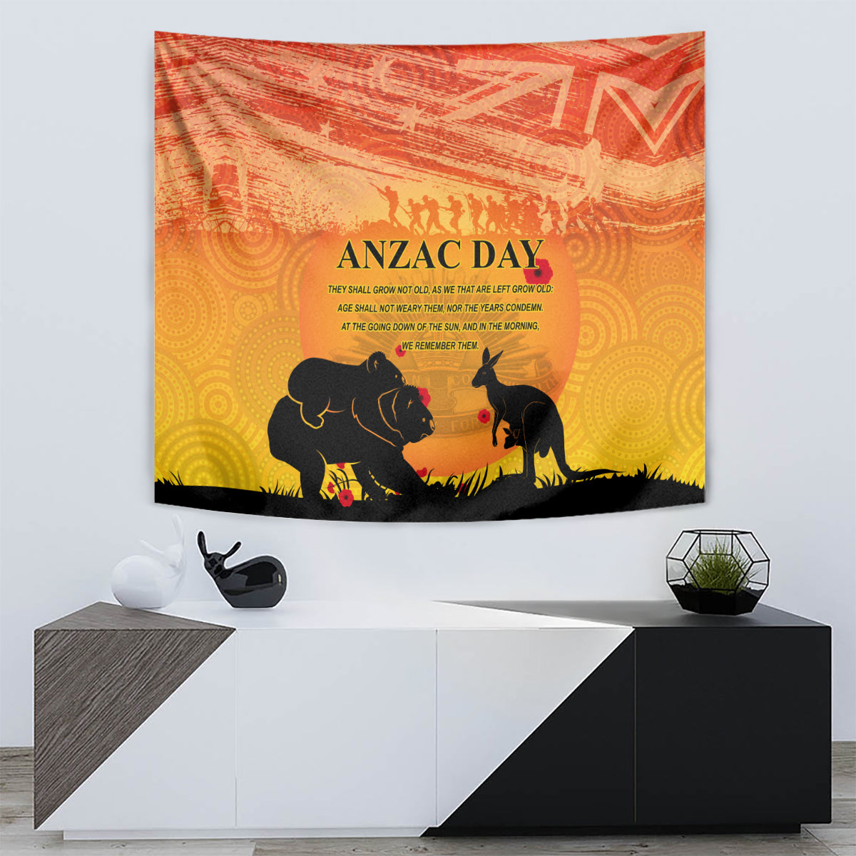 Australia ANZAC Day Tapestry Koala and Kangaroo Respect Aboriginal Pattern - Vibe Hoodie Shop