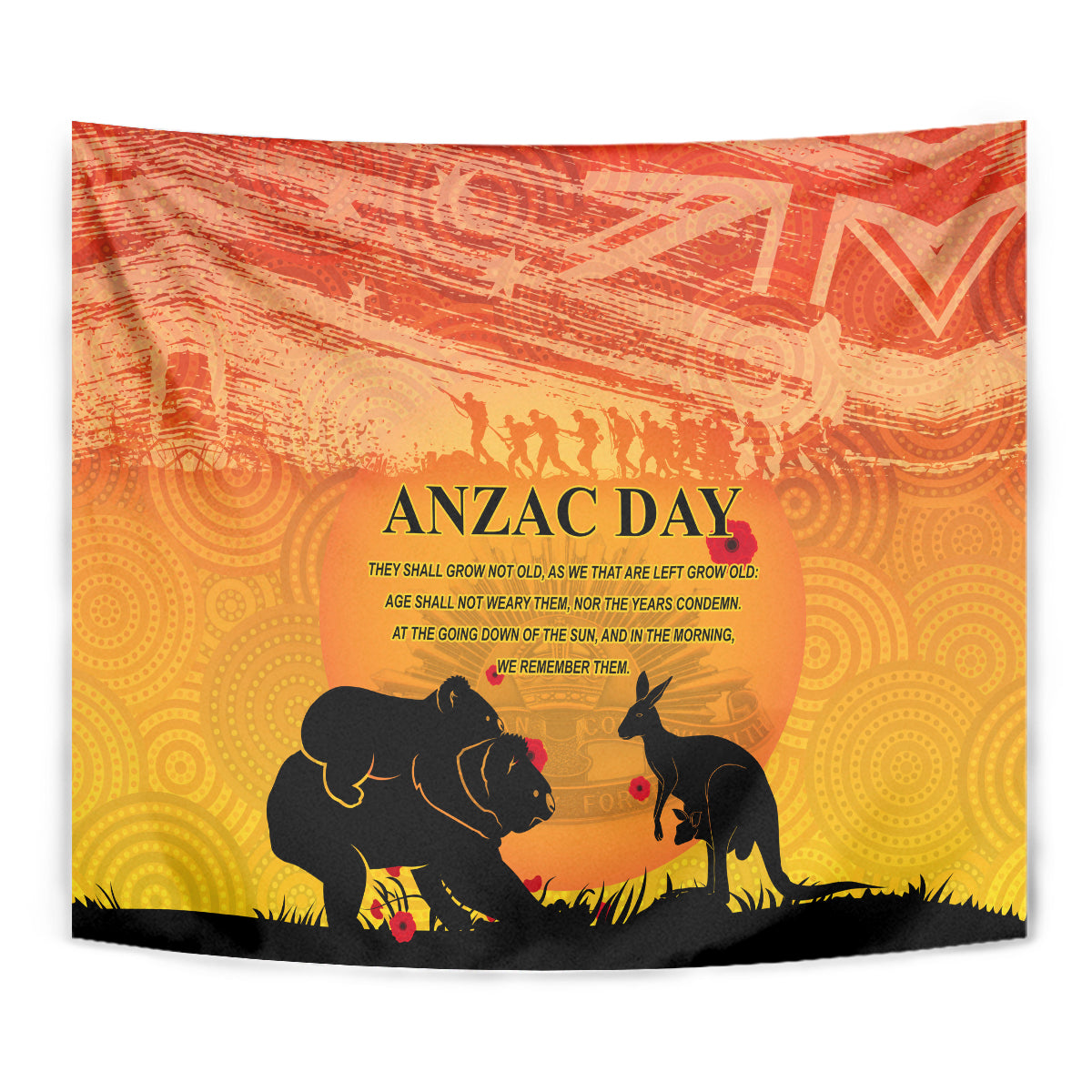 Australia ANZAC Day Tapestry Koala and Kangaroo Respect Aboriginal Pattern - Vibe Hoodie Shop