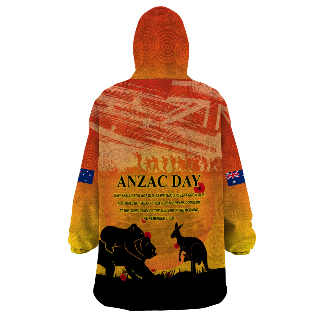 Australia ANZAC Day Wearable Blanket Hoodie Koala and Kangaroo Respect Aboriginal Pattern - Vibe Hoodie Shop