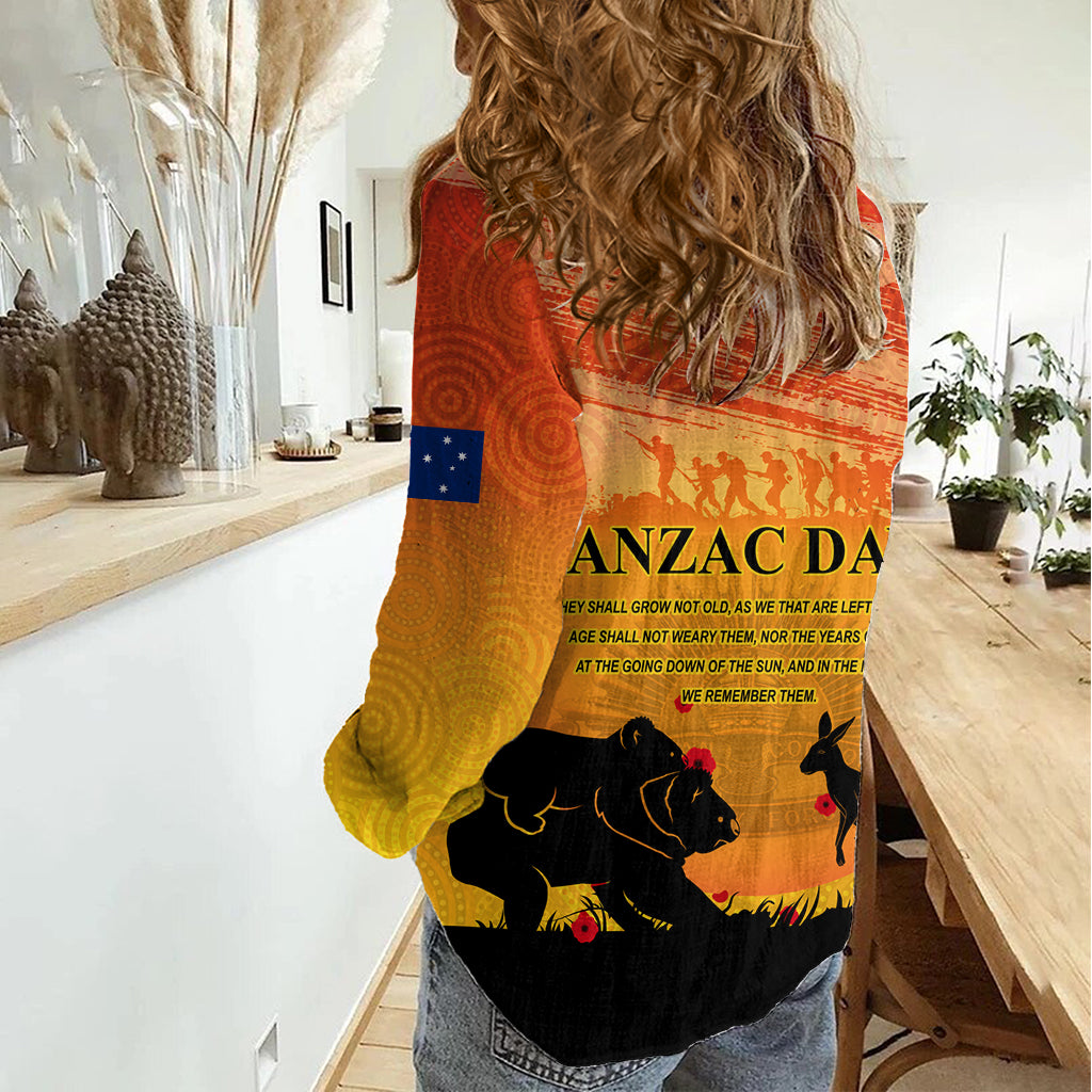 Australia ANZAC Day Women Casual Shirt Koala and Kangaroo Respect Aboriginal Pattern - Vibe Hoodie Shop