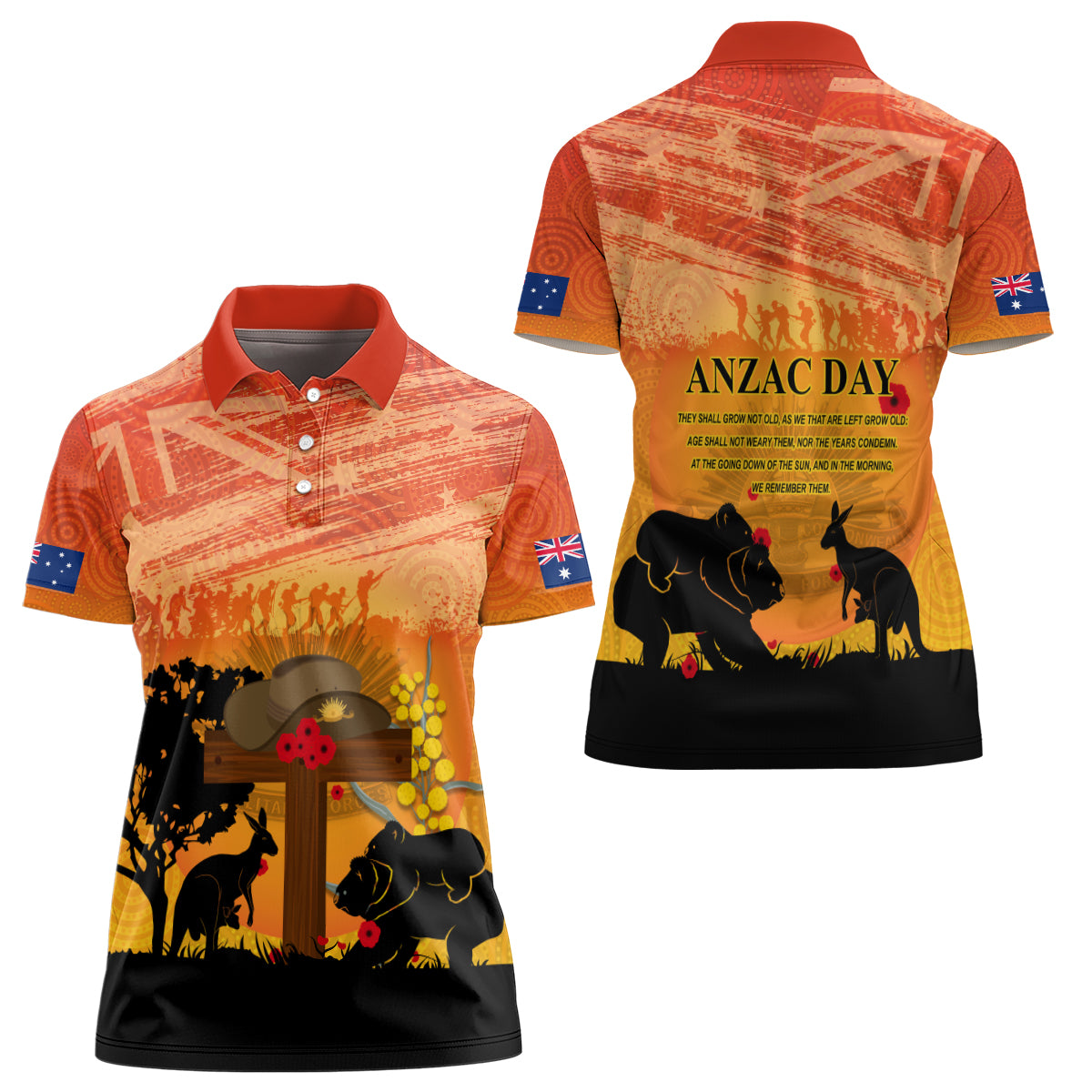 Australia ANZAC Day Women Polo Shirt Koala and Kangaroo Respect Aboriginal Pattern - Vibe Hoodie Shop