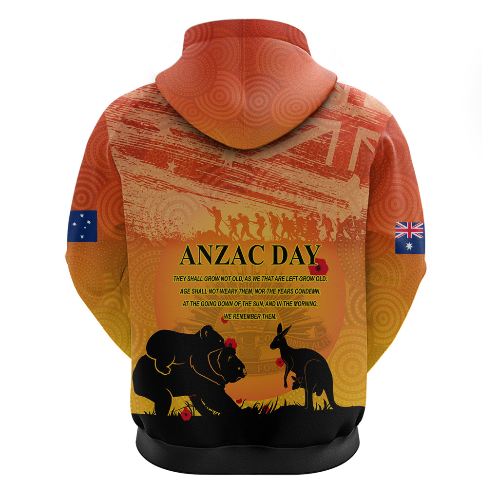 Australia ANZAC Day Zip Hoodie Koala and Kangaroo Respect Aboriginal Pattern - Vibe Hoodie Shop